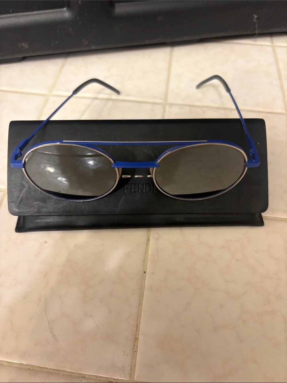 Fendi Blue and Silver Round Metal Sunglasses